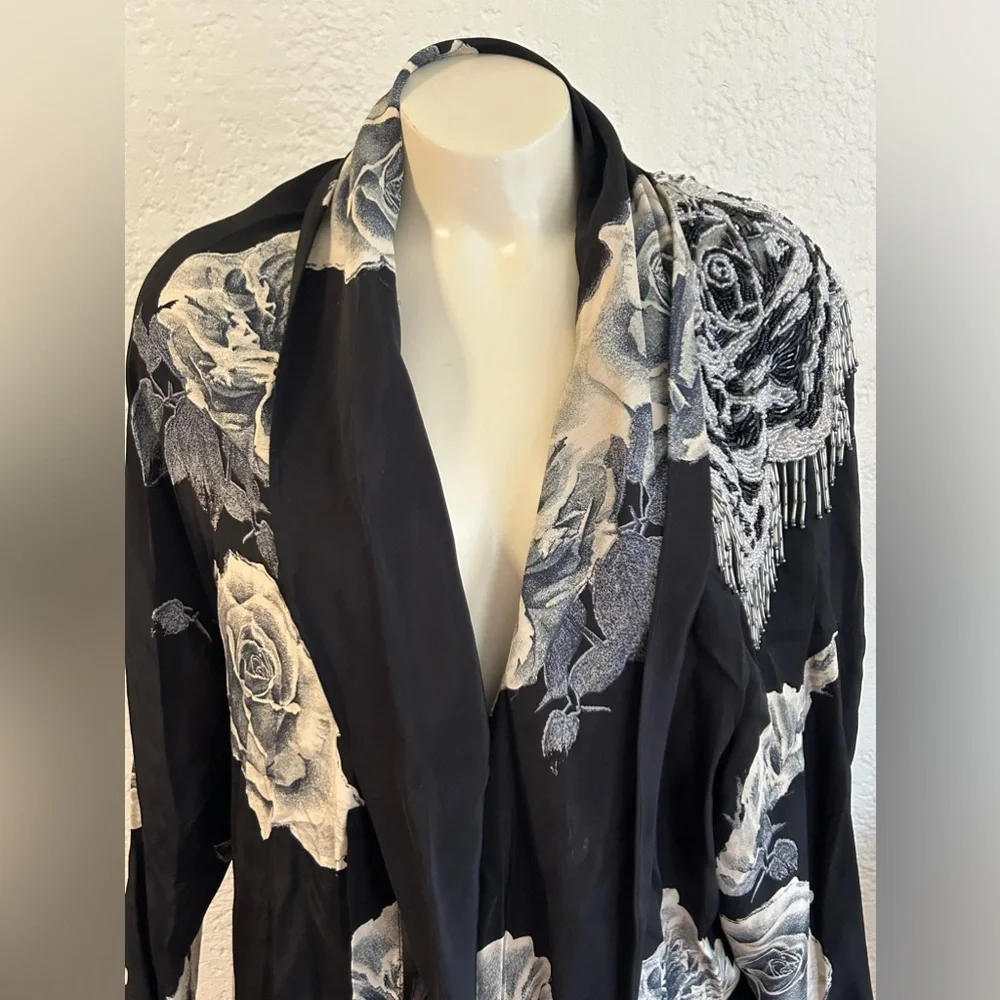 BOA PARIS beaded floral open front blouse sz 2 made in France